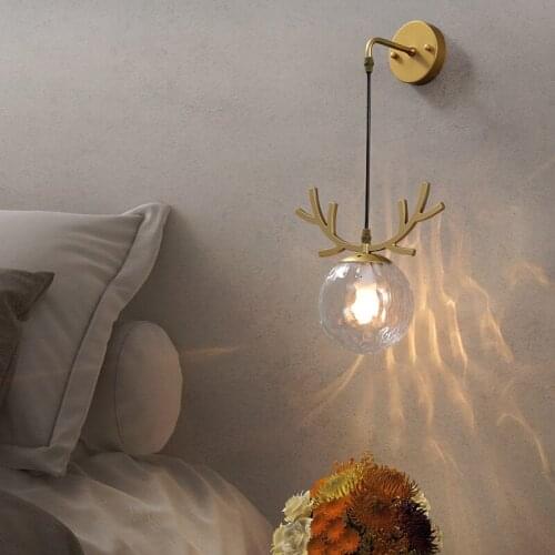 Modern Copper/Black Antler Style Glass Ball Wall Light Nordic Creative Restaurant Lights TV Background Wall Bedroom Lamps