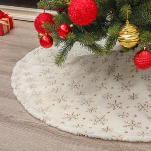 90cm 120cm White Plush Christmas Tree Skirt Embroidered Snowflake Tree Skirt for Xmas Decorations New Year Party Supplies