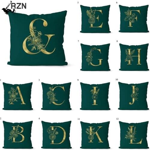 1Pc Green Pillow Cover 45*45cm Gold Letters Cotton Throw Pillow Cushion Cover Car home Decoration Sofa Cushion Covers Pillowcase
