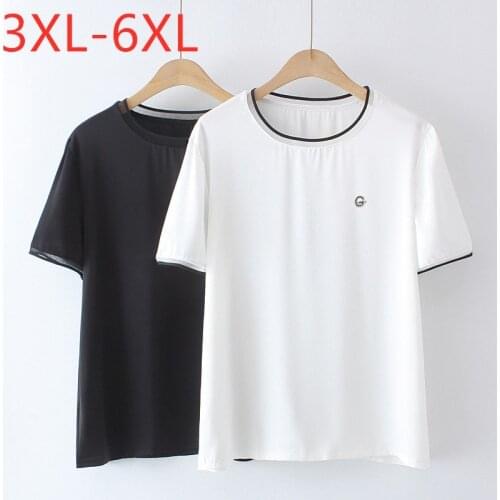 New 2021 Ladies Summer Plus Size Tops For Women Large Short Sleeve Loose White Black O-neck Chiffon T-Shirt 3XL 4XL 5XL 6XL
