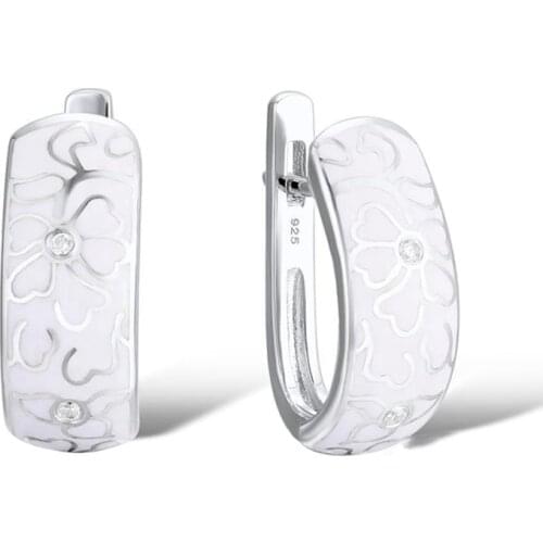 Retro Handmade Ceramic Earrings for Women National Wind White Flowers Imitation Porcelain Stud Earrings Jewelry