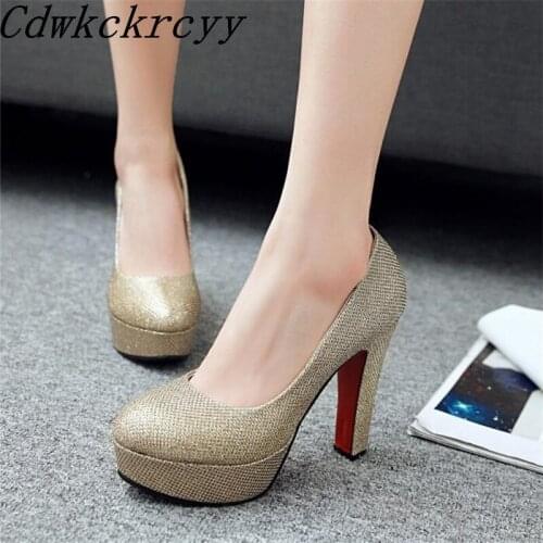 Autumn New pattern fashion Round head temperament High-heeled Women Shoes Golden black silvery Pink banquet marry Women Shoes