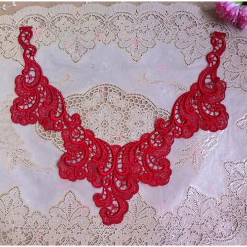 1 Piece 23*23cm Width Red Flowers Neckline Collar Lace Patches Decorated Sew on Applique Trims for Women Dress