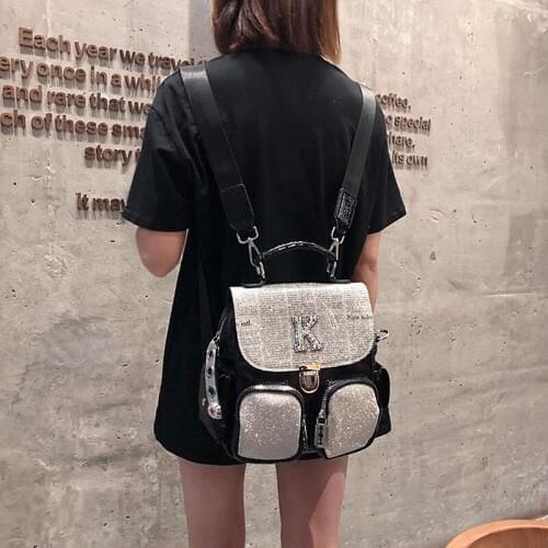Soft Leather Diamond Women Backpack 2020 New Fashion Shoulder Bag Female Small Hasp Backpacks Wild Tide Portable Bags