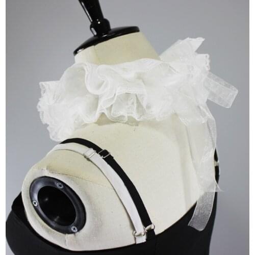 Women Vintage Layered Ruffled Lace Fake Collar Victorian Renaissance Costume Neck Ruff Lace-Up Tulle Choker Cosplay Prop