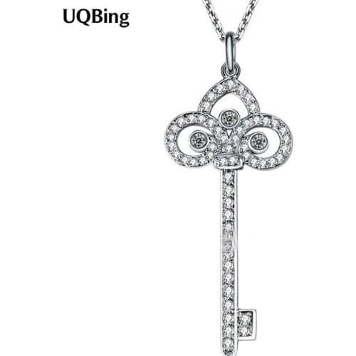 Free Shipping Fashion 925 Sterling Silver Key Pendant Necklace Zirconia Rhinestone Necklaces For Women Jewelry