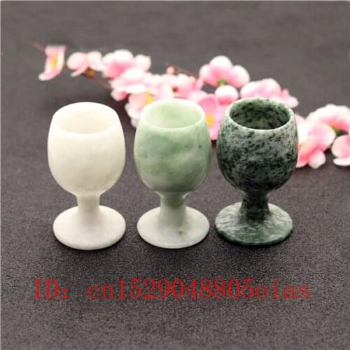 1pc Natural White Green Jade Wine Glass Chinese Style Cup Crafts Tea Healthy Energy Appliances