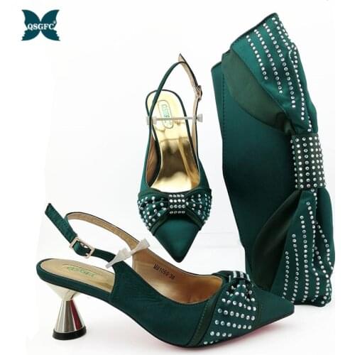 2020 New Design Italian Ladies Shoe and Bag Set Women Nigerian Party Shoes and Bag Set in D.Green Color for Royal Party