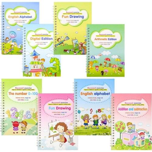 3D Magic Exercise 4 Books + Pen Reusable Book Children 0-10 Writing Stickers Calligraphy English Numbers Letters Montessori Toys