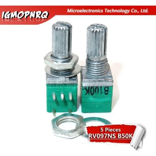5pcs RV097NS B50K 50k 5PIN single linked potentiometer with a switch audio amplifier sealing potentiometer 15mm RV097NS-B50K
