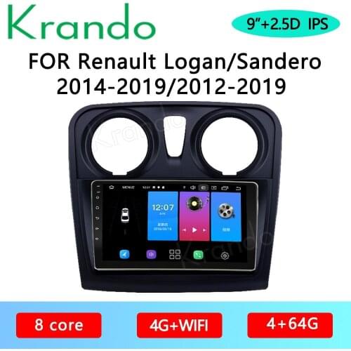 Krando Android 10.0 9" IPS Full Touch Car Multimedia Radio For Renault Logan Sandero 2 2014-2017 Audio Carplay DSP WIFI
