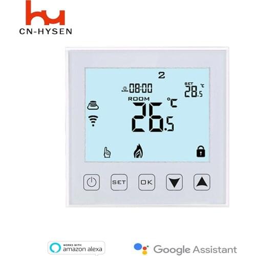 White Color google home water floor heating and gas boiler heating alexa wifi thermostat