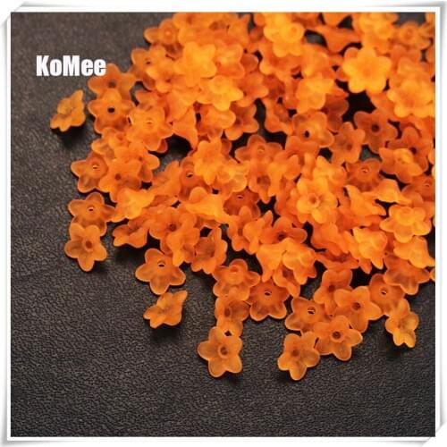 Free Shipping 1000PCS Orange Lily Flower Frosted Acrylic Beads 10x4mm small flower beads For Jewelry Making Wholesale