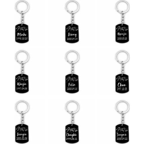 Kpop stray kids keychains Black member signature all metal key ring pendant stray kids kpop supplies wholesale Stainless steel