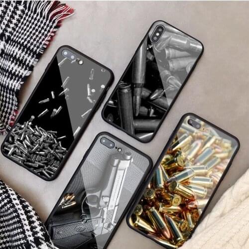 Gun and bullet Tempered Glass Phone Case For iphone 12 11 Pro Max 5 6 7 8 PLUS X XS XR XSMax Shell