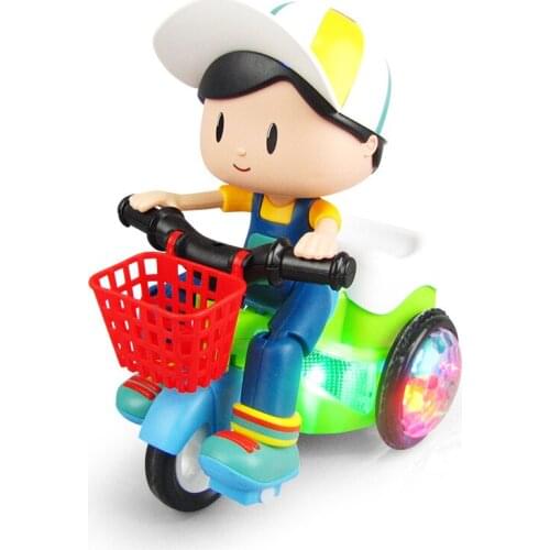 Childrens Toy Vehicles Electric Kids Rotate Stunt Dynamic LED Light Up Tricycle Model Toys Christmas Gift For Boy Girl