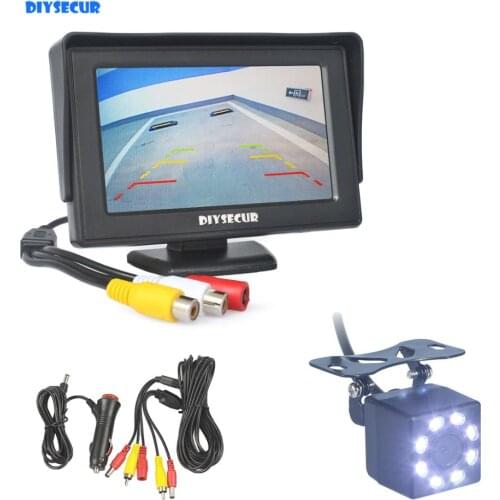 DIYSECUR Wire 4.3" TFT LCD Backup Car Monitor HD 8 x LED Rear View Car Camera Kit Reversing Auto Parking Assistance System Kit