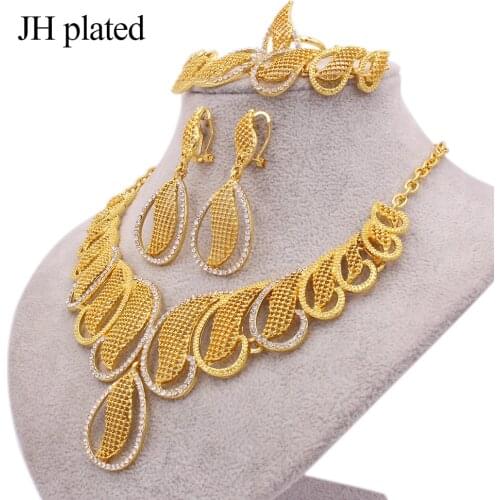 Dubai gold color jewelry sets for women wedding gifts African Engagement necklace ring earrings bracelet set Nigeria jewellery