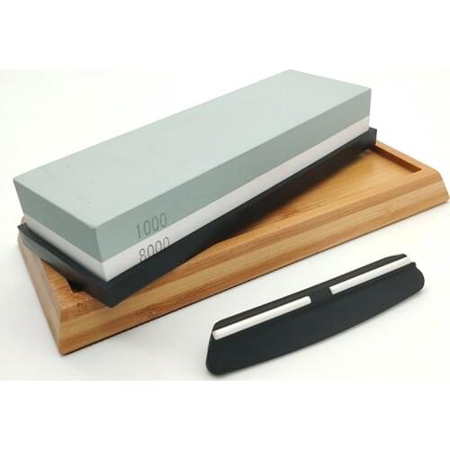 Double-sided whetstone 1000/8000 grit With bamboo base and angle guide set knife sharpener sharpening stone blade sharpener