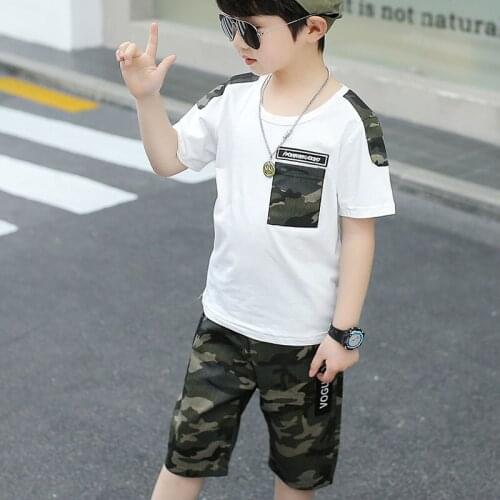 Boy camouflage suit the new childrens summer two-piece childrens clothes