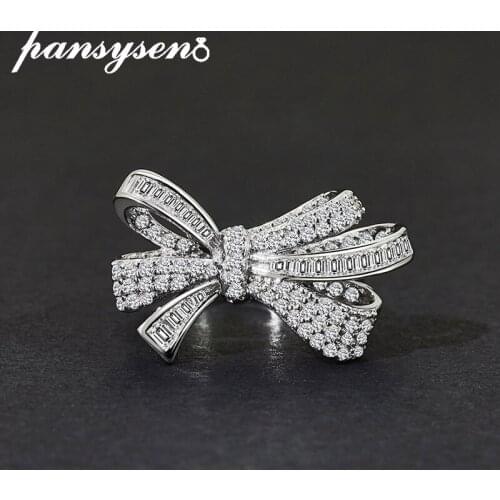 PANSYSEN Luxury Bowknot Wedding Engagement Pure 925 Sterling Silver Rings for Women Female Birthday Fine Jewelry Ring Gift