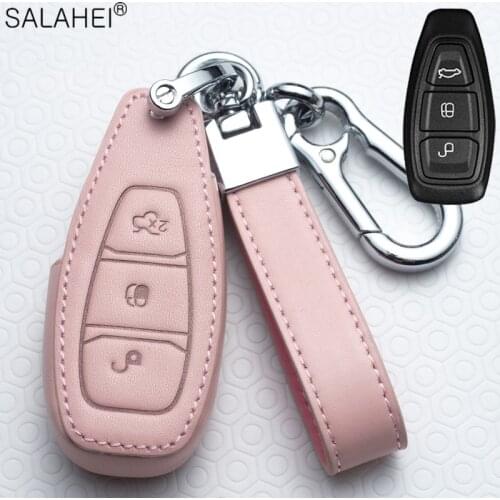 Leather Car Key Case Cover For Ford Fiesta Focus 23 MK2 MK3 Mondeo MK4 Ecosport Kuga Escape Explorer Ranger Styling Accessories