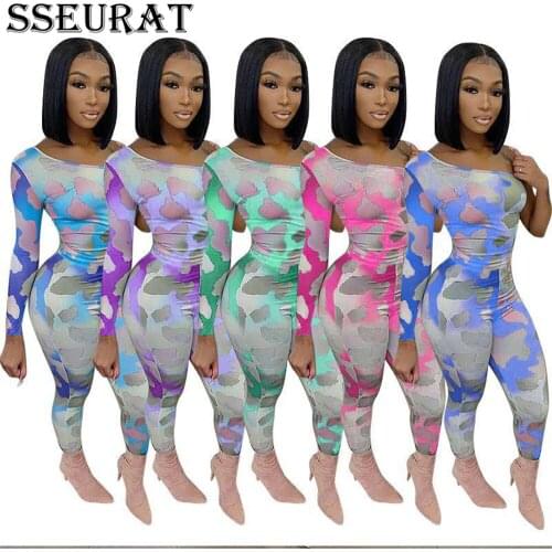 SSEURAT Summer Women One Shouder Print Rompers Sexy Night Club Party Bandage One Piece Outfits