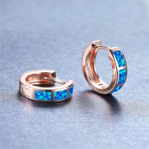 Trendy Bride Round Small Hoop Earrings Vintage Female Blue White Opal Earrings Rose Gold Silver Color Wedding Earrings For Women