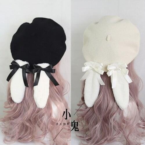 Soft cute girl cute lolita lop-eared rabbit cute wool beret beret new arrival winter hat hat