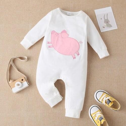 Newborn Girl Outfit Baby Boy Clothes Spring Fall Cute Cartoon Pig Long Sleeve Baby Rompers Cotton Soft Baby One Pieces 0-18M