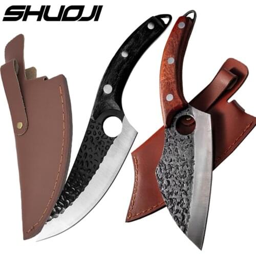 Stainless Steel Knives Set Chef Boning Knife Sets & Solid Wood Handle Kitchen Outdoor Camping Cutting Cooking Tools & Cover Case