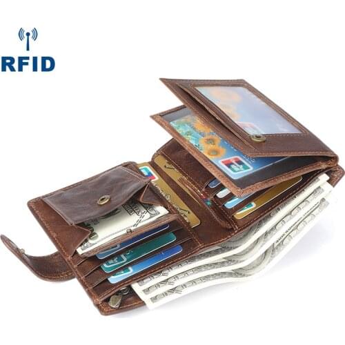 New Mens Wallet Rfid Multi-card Leisure Retro Leather Wallet Large-capacity Clutch Bag Coin Purse