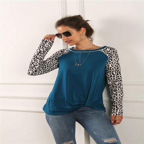 Autumn Women Long Sleeve Leopard Print Tie Patchwork Top Spring Female Casual Baggy Plus Size Knot T-shirt Lady Pullovers Shirts