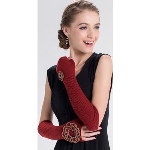 Lady Autumn and Winter Gloves New Womens Long Mitten Without Finger Gloves Flowers Warm Arm Wear New Year Gift B-4448