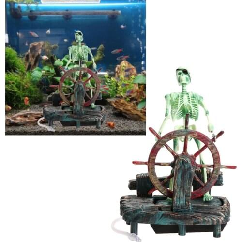 Pirate Captain Aquarium Decorations Landscape Skeleton on Wheel Action Figure FishTank Ornament Aquarium Decoration