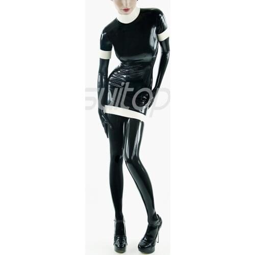 Rubber Latex mini dress (include gloves and stocking)Suitop in black and white (hidden back zip ) + Silicone outside