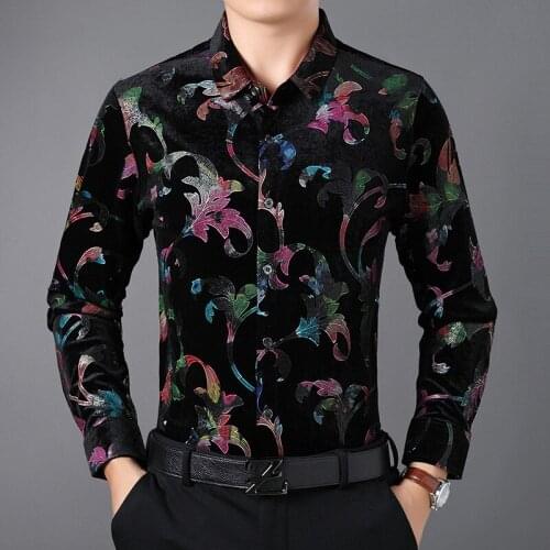 European style creative 3d printing fashion luxury long sleeve shirt Autumn 2018 New quality silk cotton smooth shirt men M-XXXL