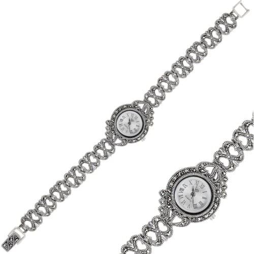 Silver 925 Sterling Marcasite Sleeve Clock