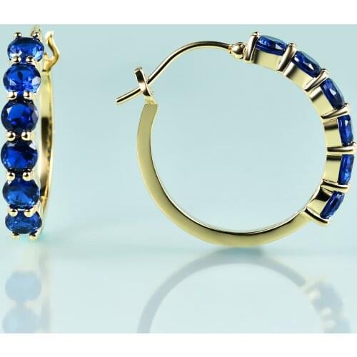 GEMS BEAUTY For Women 2021 Round Lab Blue Spinel Handmade Hoop Earrings 14K Gold Filling Sterling Silver C Hoop Earrings
