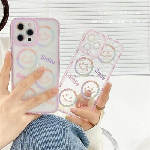 PINZHENG Gradien Smiley Mobile Phone Case For iPhone X XS XR 11 12 Pro Max Silicone Protective Cover For iPhone 7Plus 8Plus Case