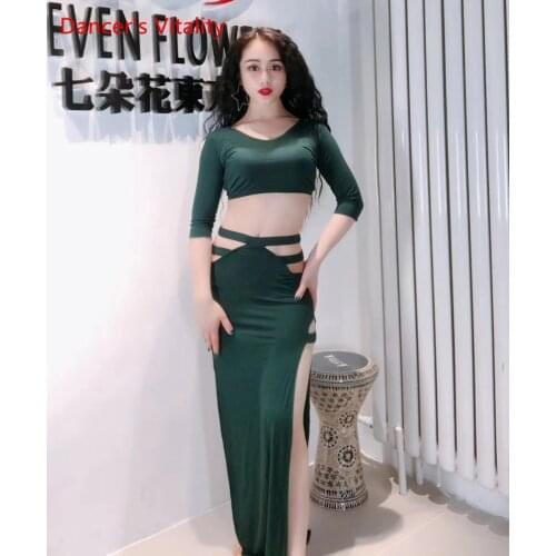 Belly Dance Clothing Female adult elegant Top Practice Clothing New Profession Sexy Competition Long Skirt Suit