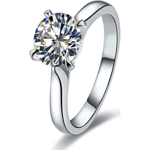 Test Positive 1Ct 6.5mm D-Color Round Cut Moissanite Diamond Ring Platinum 950 Ring Engagement Ring for Women Spiffing Ring