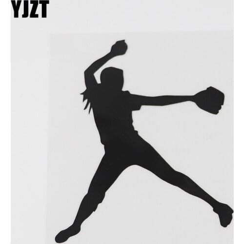 YJZT 10.4CMX12.3CM Cute Softball Girls Baseball Decal Vinyl Car Sticker Black/Silver 8A-0790