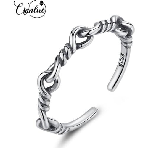 WANLUO Punk Style Genuine 925 Sterling Silver Open Rings For Women Twist Design Retro Adjustable Ring Fine Jewelry 2018 Stylish