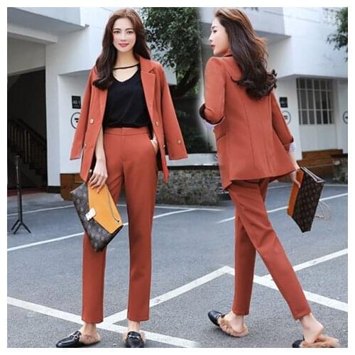 2 Peices Spring Autumn Fashion Black Sets Korean Casual Small Wind Coat Suit Female Work Wear Slim Loose Long Paragraph