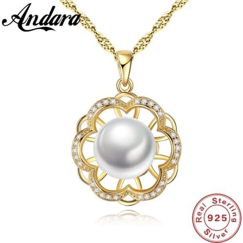 Fashion Woman Necklace Solid 925 Sterling Silver Natural Freshwater Pearl Necklace Pendant Party Gift