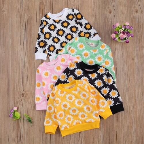 Winter Baby Girls Pullovers Sweatshirt Clothing Toddler Boy Sweatshirts Kids Sunflower Printed Pullover Hoodies Sweatshirt 0-24M