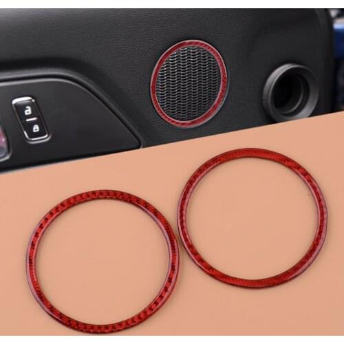 2Pcs Red Carbon Fiber Car Door Speaker Panel Cover Trim Ring Fit For Ford Mustang 2015 2016 2017 2018 2019