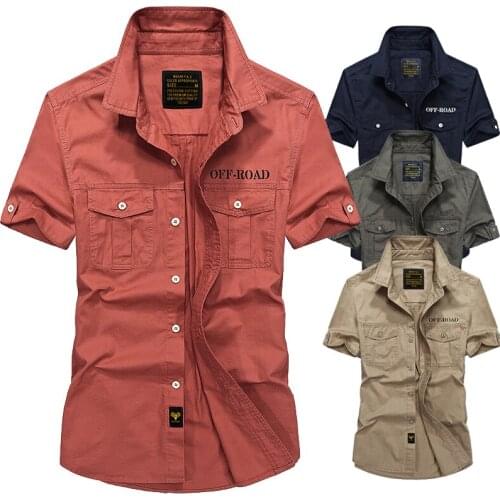 2021 Summer Mens Short Sleeve Shirts Cotton Military Army Shirts Male Work Cargo Shirts Casual Slim Fit Mens Shirts