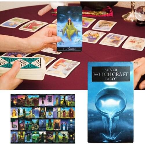 78Piece Tarot Cards Witchcaft Tarot- Silver Witchcraft Tarot Kit All English Guidebook For Family Friends Party Table Board Game